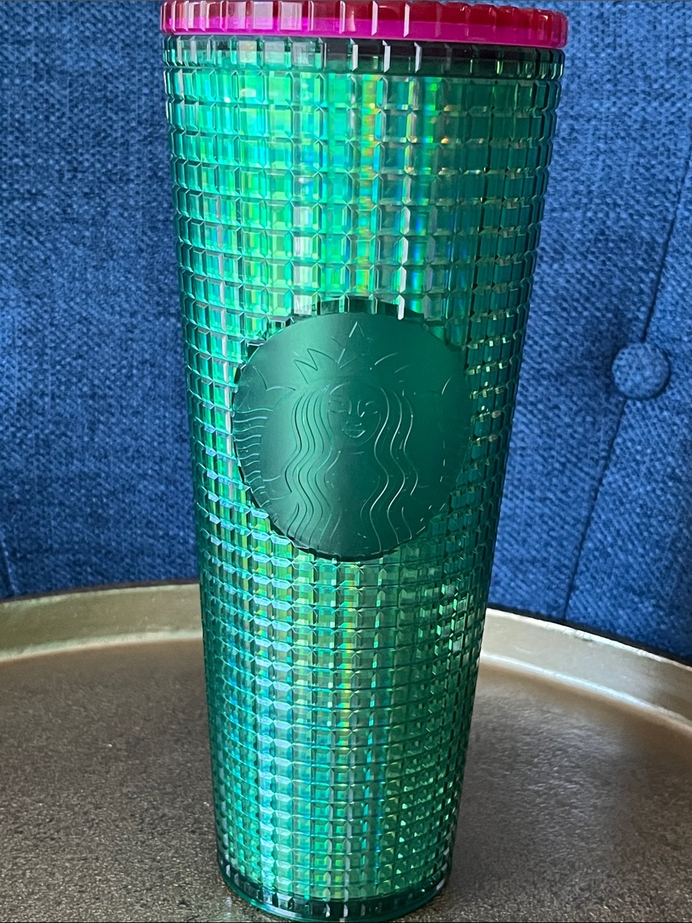 24 oz Starbucks Emerald Green Studded Tumbler with Magenta Lid
